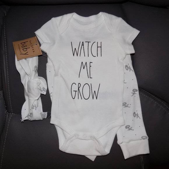 Rae Dunn Baby Outfit W/Headband Set Watch Me Grow - Picture 1 of 4